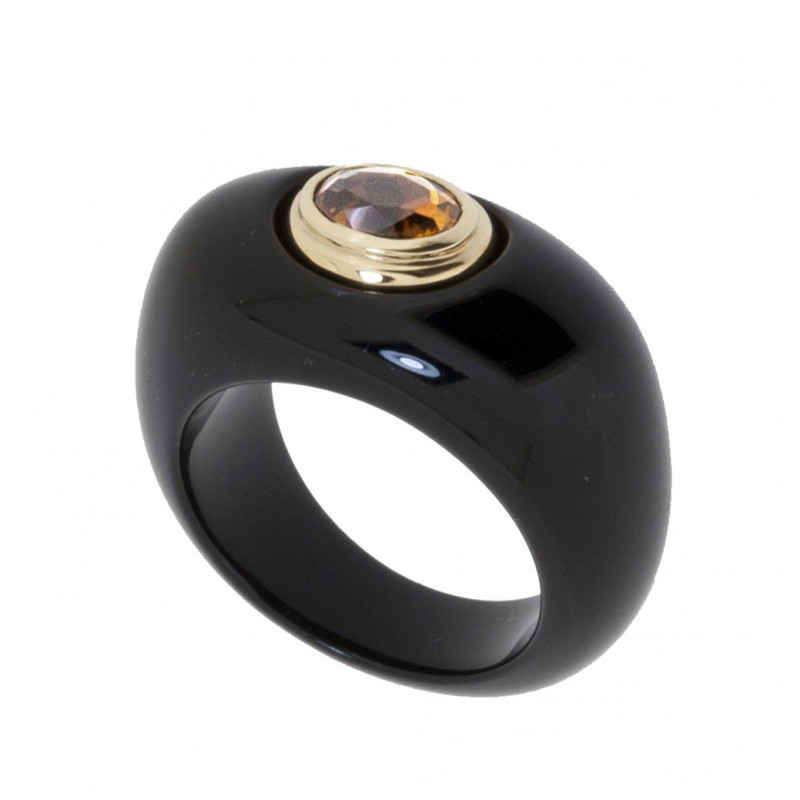 Bague Flamenco 3114 or jaune citrine et resine noire